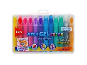 Giz de Cera 12 Cores Retrátil Mega Gel - Tris